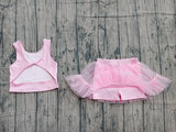 pre-order GSD3806 Girls pink sleeveless gauze skirt yoga