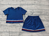 pre-order GSD3811 girl 4th of July navy stripe skirt outfits