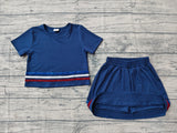 pre-order GSD3811 girl 4th of July navy stripe skirt outfits