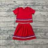 pre-order GSD3812 girl 4th of July red stripe skirt outfits