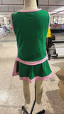 GSD3830 Girls green pink sleeveless skirt outfits