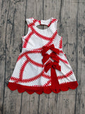 pre-order GSD3833  girl baseball red bow sleeveless scalloped dress yoga