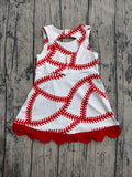 pre-order GSD3833  girl baseball red bow sleeveless scalloped dress yoga