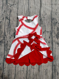 pre-order GSD3833  girl baseball red bow sleeveless scalloped dress yoga