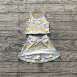 Pre-order GSD3837 Girls football pink bow sleeveless skirt outfits yoga