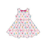 3.4 Pre-order GSD3861 girls flower checkered pink sleeveless dress