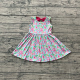 Pre-order GSD3863 girls flower leaf rose green sleeveless dress