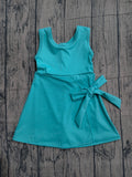 Pre-order GSD3876 girls solid blue green bow sleeveless dress yoga