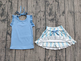 Pre-order GSD3906 Girls blue scalloped sleeveless stripe flower skirt outfits yoga
