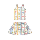 3.10 Pre-order GSD3906 Girls holidays stripe sleeveless skirt outfits yoga