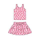 3.10 Pre-order GSD3912 Girls pink leopard sleeveless skirt outfits yoga
