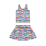 3.10 Pre-order GSD3913 Girls stripe colorful flower sleeveless skirt outfits yoga