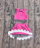 Pre-order GSD3926 Girls rose sleeveless scalloped checkered skirt outfits yoga