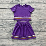 Pre-order GSD3944 Girls solid purple short sleeve skirt outfits