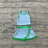 Pre-order GSD4021 baby girls blue green sleeveless scalloped skirt Outfits yoga