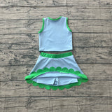 Pre-order GSD4021 baby girls blue green sleeveless scalloped skirt Outfits yoga