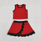 GSD4028 baby girls red black sleeveless scalloped skirt Outfits yoga