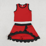 GSD4028 baby girls red black sleeveless scalloped skirt Outfits yoga