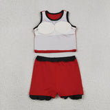 GSD4028 baby girls red black sleeveless scalloped skirt Outfits yoga