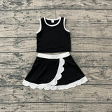 Pre-order GSD4029 baby girls black white sleeveless scalloped skirt Outfits yoga