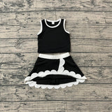 Pre-order GSD4029 baby girls black white sleeveless scalloped skirt Outfits yoga