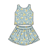 3.31  Pre-order GSD4030 baby girls lemon flower sleeveless skirt Outfits yoga