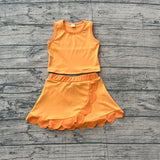 Pre-order GSD4081 baby girls solid orange sleeveless scalloped skirt Outfits yoga