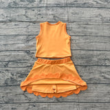 Pre-order GSD4081 baby girls solid orange sleeveless scalloped skirt Outfits yoga