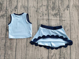 Pre-order GSD4082 baby girls solid blue sleeveless scalloped skirt Outfits yoga