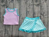 Pre-order GSD4083 baby girls purple sleeveless  scales scalloped skirt Outfits yoga