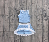 Pre-order GSD4084 baby girls blue sleeveless scalloped skirt Outfits yoga