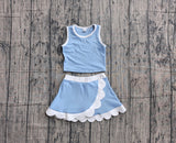 Pre-order GSD4084 baby girls blue sleeveless scalloped skirt Outfits yoga