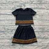 Pre-order GSD4108 girls black short sleeve stripe skirt outfits