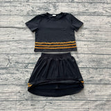 Pre-order GSD4108 girls black short sleeve stripe skirt outfits