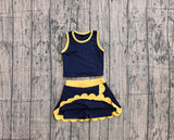 Pre-order GSD4111 baby girls navy golden sleeveless scalloped skirt Outfits yoga