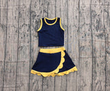 Pre-order GSD4111 baby girls navy golden sleeveless scalloped skirt Outfits yoga