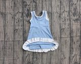 Pre-order GSD4124 girls blue white sleeveless floral dress yoga