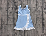 Pre-order GSD4124 girls blue white sleeveless floral dress yoga