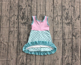 Pre-order GSD4125 girls pink blue Fish scales sleeveless dress yoga