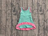 Pre-order GSD4149  girls pink green sleeveless floral dress yoga
