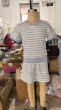 Pre-order GSD4162 girls blue stripe short sleeve skirt outfits yoga