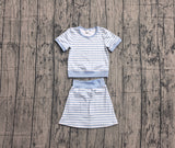 Pre-order GSD4162 girls blue stripe short sleeve skirt outfits yoga