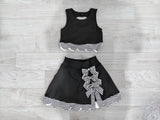 Pre-order GSD4176 baby girls black sleeveless scalloped skirt Outfits yoga