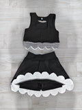 Pre-order GSD4176 baby girls black sleeveless scalloped skirt Outfits yoga