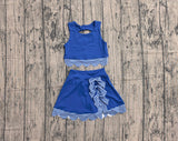 Pre-order GSD4177 baby girls blue sleeveless scalloped skirt Outfits yoga