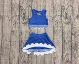 Pre-order GSD4177 baby girls blue sleeveless scalloped skirt Outfits yoga