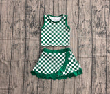 Pre-order GSD4178 baby girls green checkered sleeveless scalloped skirt Outfits yoga