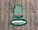 Pre-order GSD4178 baby girls green checkered sleeveless scalloped skirt Outfits yoga