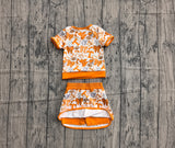 Pre-order GSD4181 Girls team T bow orange shortsleeve skirt outfits yoga