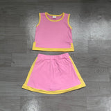 Pre-order GSD4187 girls pink yellow sleeveless skirt outfits